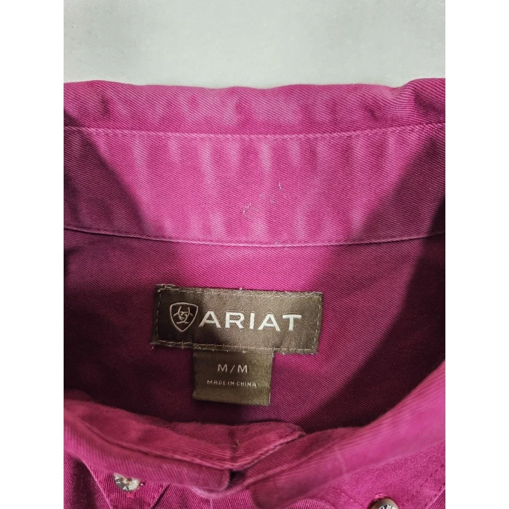Ariat Shirt Mens Med Red Long Sleeve Button Down Pocket Logo 100% Cotton Western